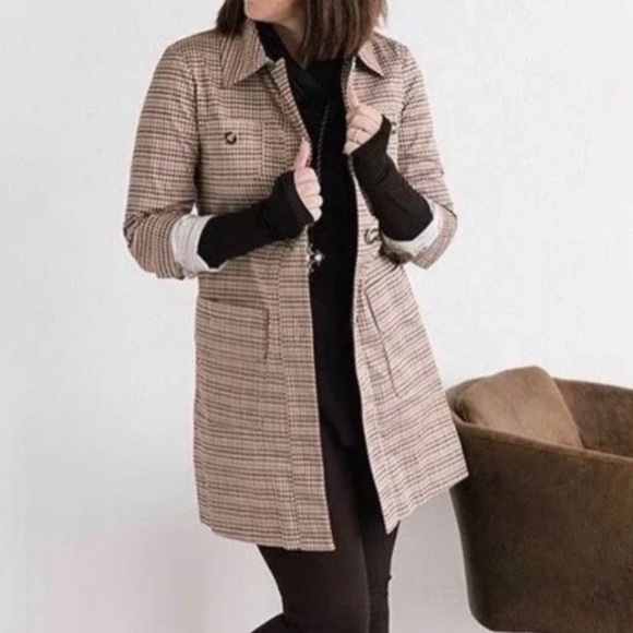 CAbi Jackets & Blazers - Cabi Sherlock Trench Coat Fall Jacket Tan Red Green Houndstooth Tie Belt M 3734